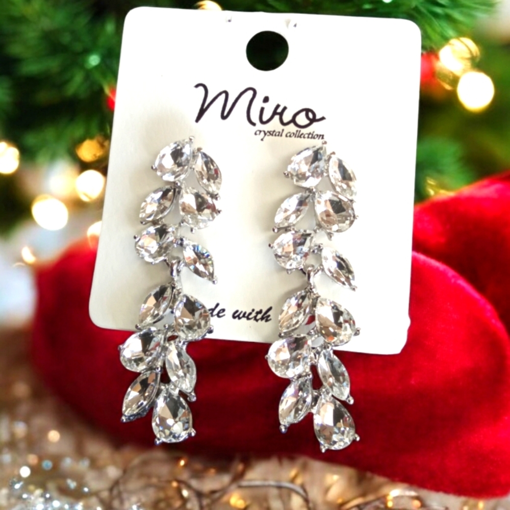 Silver Leaf Long Post Earrings - Picture 1 of 4